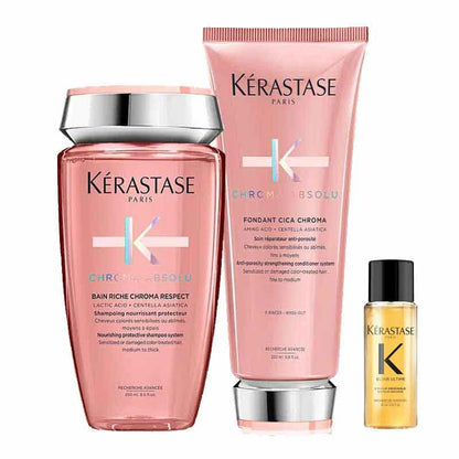 Kérastase Chroma Absolu Nourishing Shampoo & Strengthening Conditioner Duo With FREE Elixir Ultime Oil