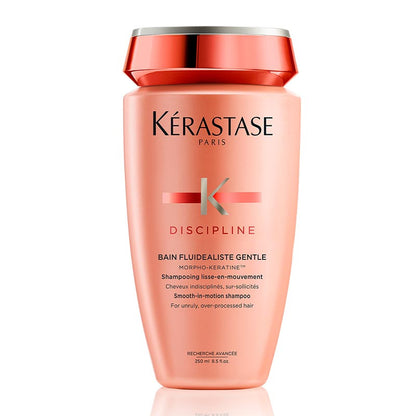 Kérastase Discipline Bain Fluidealiste Gentle Shampoo | protects sensitized or colour-treated hair | fights frizz and humidity for up to 72 hours | gently cleanses | pro-keratin formula restores hair's integrity | natural movement, soft texture, frizz-free finish.