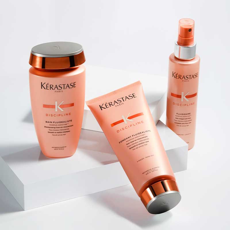 Kérastase Discipline Fluidissime Complete Anti-Frizz Care | perfect for unruly hair | offers up to 72 hours of manageability and anti-frizz protection | speeds up blow-dry for instant softness and shine | leaves hair fluid, supple, and stylish.