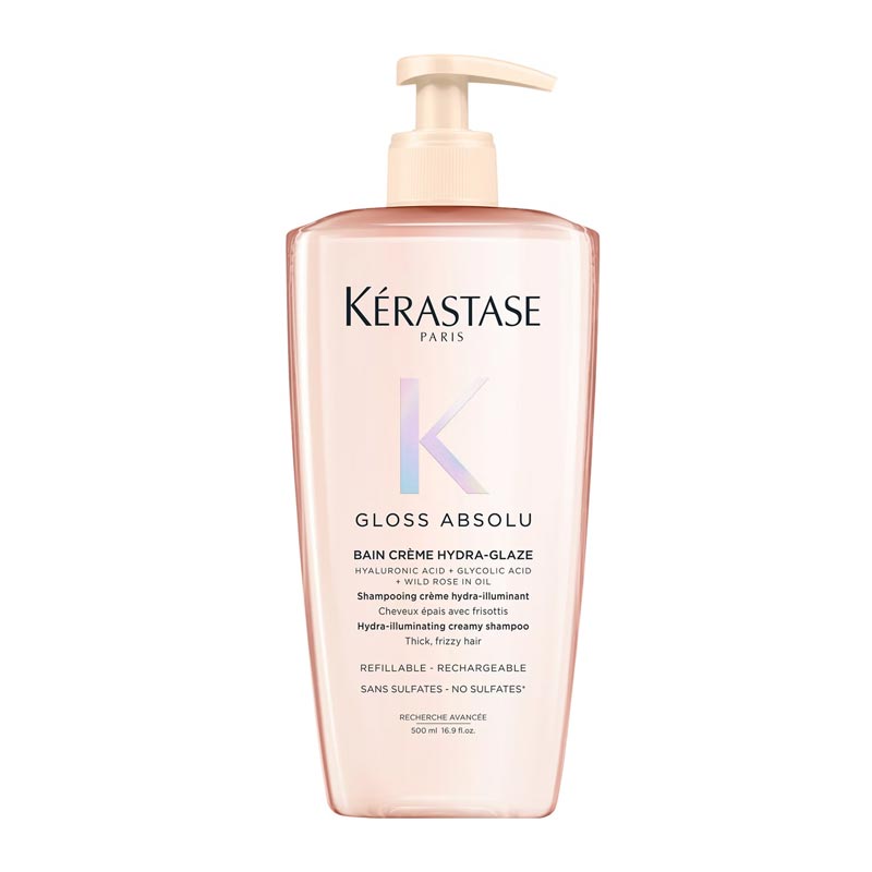 Kérastase Gloss Absolu Bain Créme Hydra-Glaze Shampoo For Thick Frizzy Hair Refillable 500ml Pump Bottle