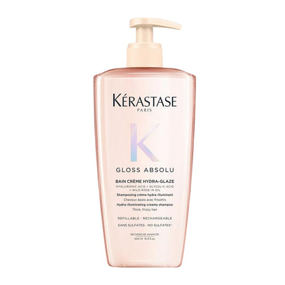 Kérastase Gloss Absolu Bain Créme Hydra-Glaze Shampoo For Thick Frizzy Hair Refillable 500ml Pump Bottle