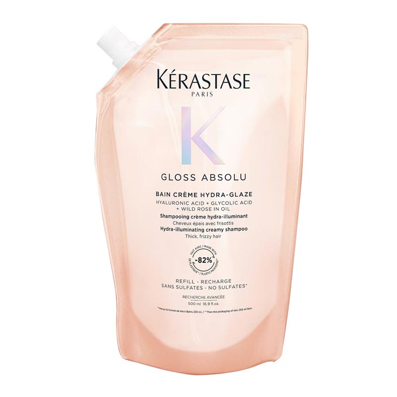 Kérastase Gloss Absolu Bain Créme Hydra-Glaze Shampoo For Thick Frizzy Hair 500ml Refill pouch