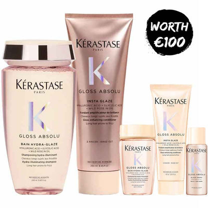 Kérastase Gloss Absolu Home & Away Bundle + FREE Glaze Drops Hair Oil