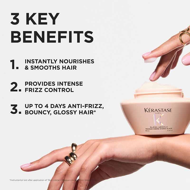 Kérastase Gloss Absolu Mask Crème Hydra-Glaze For Thick Frizzy Hair Key Benefits