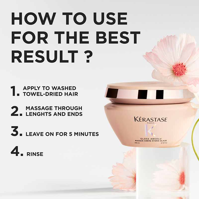 Kérastase Gloss Absolu Mask Crème Hydra-Glaze For Thick Frizzy Hair How To Use Instructions