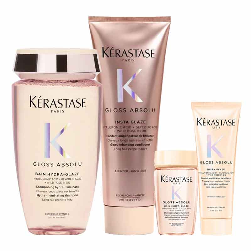 Kérastase Gloss Absolu Shampoo & Conditioner Home & Away Bundle, Kérastase shampoo, Kérastase conditioner, haircare for shiny hair