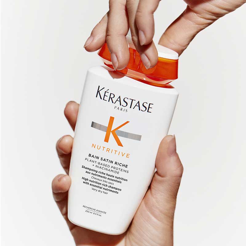 Kérastase Nutritive Bain Satin Riche High Nutrition Rich Shampoo | very dry hair | rich, protein-enriched formula | deep nourishment | replenishing moisture | up to 56% smoother hair.