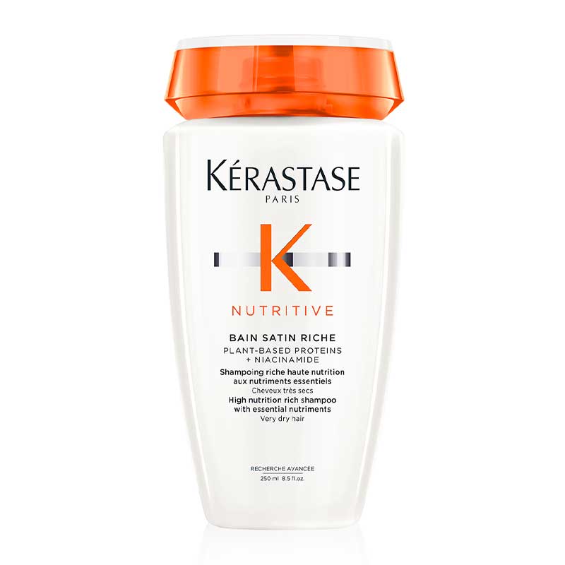 Kérastase Nutritive Bain Satin Riche High Nutrition Rich Shampoo | very dry hair | rich, protein-enriched formula | deep nourishment | replenishing moisture | up to 56% smoother hair.