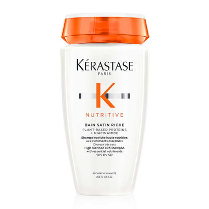 Kérastase Nutritive Bain Satin Riche High Nutrition Rich Shampoo | very dry hair | rich, protein-enriched formula | deep nourishment | replenishing moisture | up to 56% smoother hair.