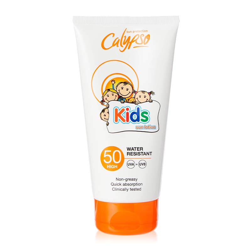 Calypso | Sun Lotion | Kids | SPF 50 | developed | protection | kids | sun lotion | UVA | UVB | protection | gentle skin | moisturizers | hypoallergenic | ingredients | formula | care | sensitive skin | non-greasy formula | absorbs | skin | light feel
