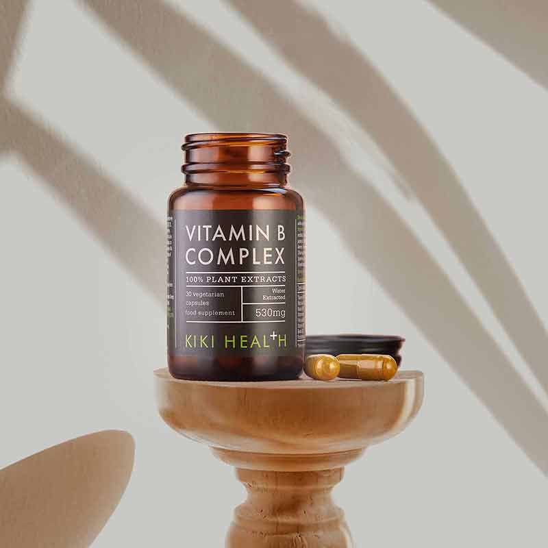 KIKI Health Vitamin B Complex - 30 Vegicaps Open Bottle