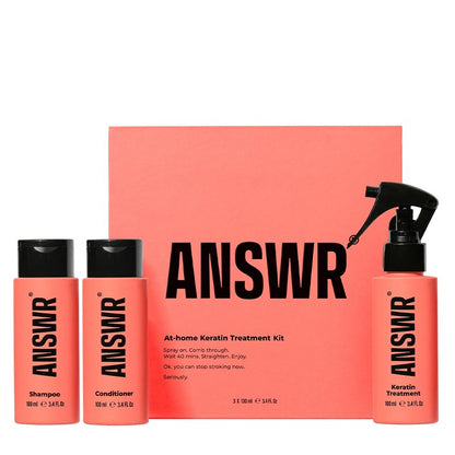 ANSWR At-home Keratin Treatment Kit | award-winning formula | 100% vegan keratin | tames frizz | seals cuticles | boosts shine | up to 3 months of results | includes shampoo and conditioner | salon-quality without the expense.