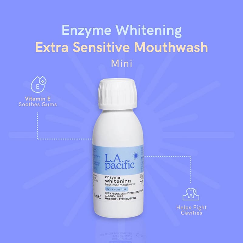 L.A. Pacific Enzyme Whitening Extra Sensitive Mouthwash Mini | Designed for Sensitive Teeth | Whitens Gently | Conditions Teeth and Gums | Minty Fresh | Excellent Oral Care | Brightens Teeth | Fresher Breath | No Sensitivity | Perfect for Traveling