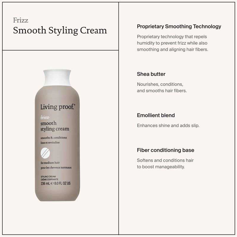 Living Proof No Frizz Smooth Styling Cream | controls frizz | conditions | long-lasting smoothness | shine | no silicone | frizz control | radiant results