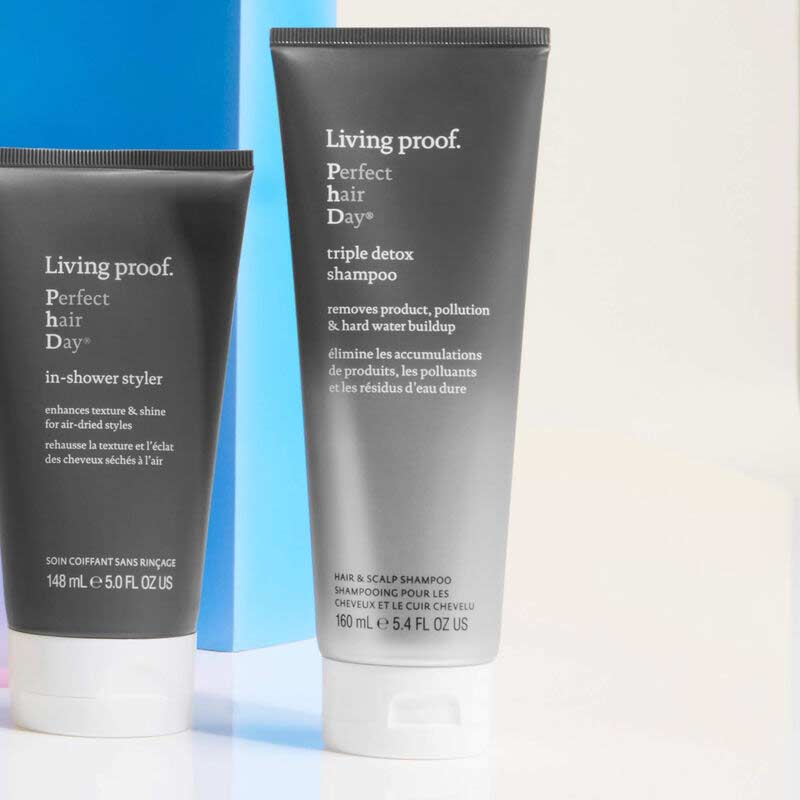 Living Proof Perfect Hair Day Triple Detox Shampoo | powerful | gentle | clarifying shampoo | rids hair | product buildup | pollution | hard water | soft | manageable | won't strip | dry | balanced scalp | dull | lifeless hair.