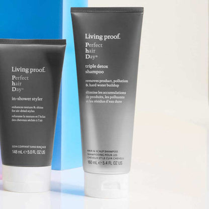 Living Proof Perfect Hair Day Triple Detox Shampoo | powerful | gentle | clarifying shampoo | rids hair | product buildup | pollution | hard water | soft | manageable | won't strip | dry | balanced scalp | dull | lifeless hair.