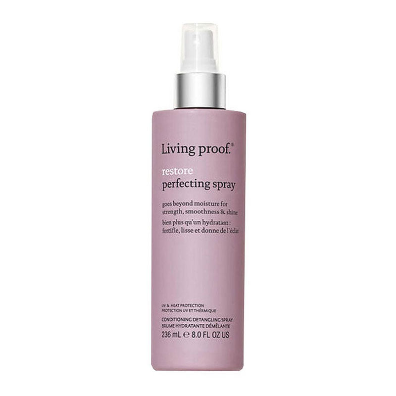 Living Proof Restore Perfecting Spray | conditioning detangler | softens | strengthens | heat protection | 450°F | 232°C.