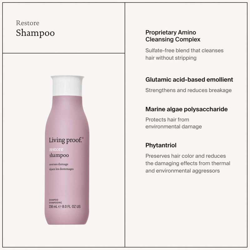 Living Proof Restore Shampoo | deeply fortifying | gently cleanse | reversing damage | look and feel healthier.