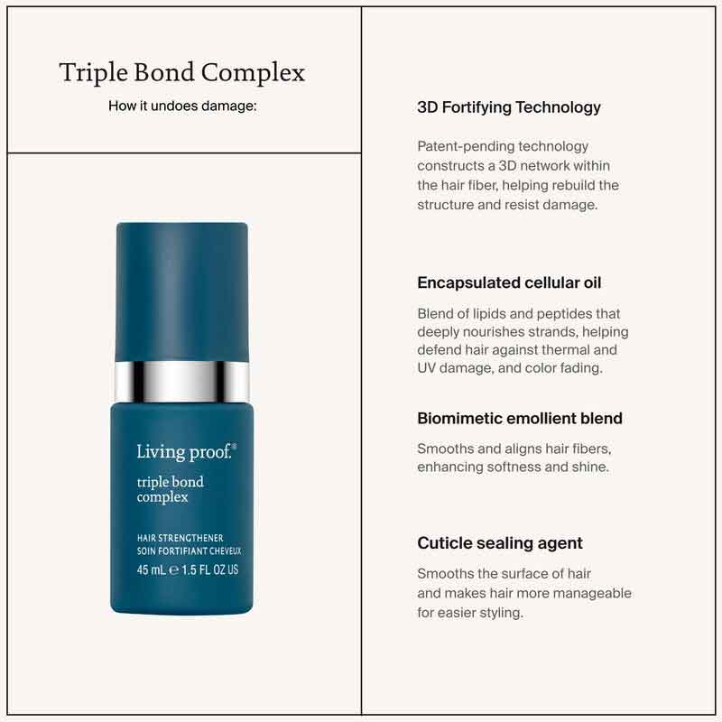 Living Proof Triple Bond Complex | weekly leave-in treatment | hair mask | savior | 8x stronger | resist future damage | luxurious blend | softness | smoothness | radiant shine.