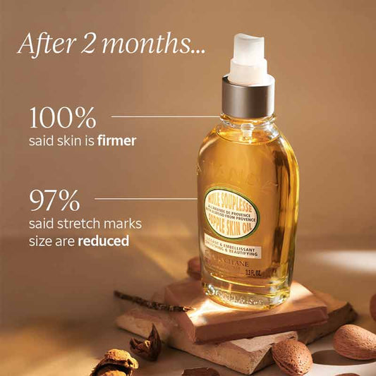 L'OCCITANE Almond Supple Skin Oil, skin firming body moisturiser, reduce stretch marks