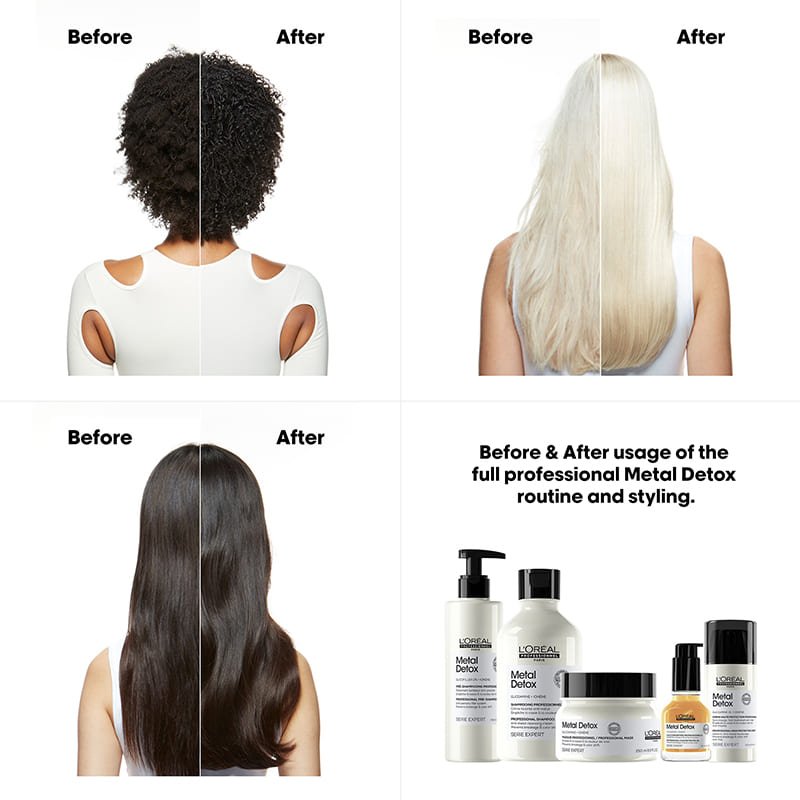 L'Oréal Professionnel Metal Detox Anti-Porosity Filler Pre-Shampoo Treatment | targets hair breakage | repairs porous hair | prevents color fade | 2% Glicofiller | provides instant detangling | intense hydration for up to 72 hours | lightweight | suitable for all hair types