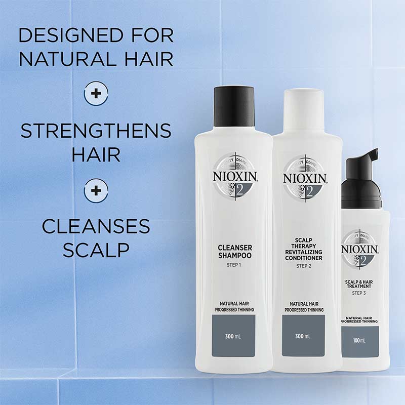 Nioxin | System 2 | Three Part Loyalty Kit | ultimate | thickening products | natural hair | progressed thinning | set | treatments | value set | comprehensive | three-step | full-sized | beautifully thick | fuller-looking hair 