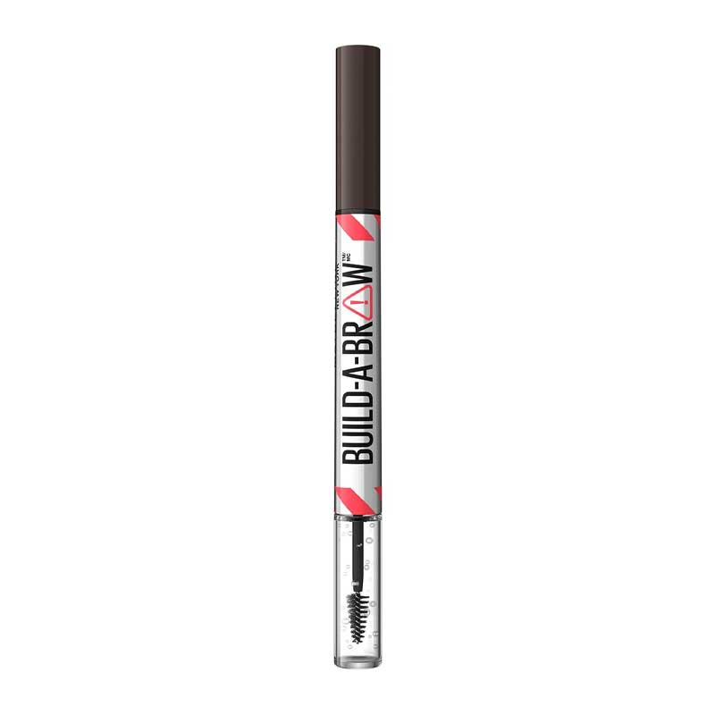 Maybelline Build-A-Brow 2-in-1 Brow Pen & Gel | Fuller brows in 2 easy steps | Ultra-precise pen for realistic hair-like strokes | Clear sealing gel for long-lasting hold | Waterproof and sweat-resistant | Up to 24-hour wear | Ash Brown