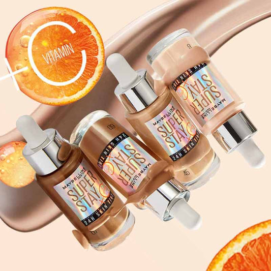 Maybelline Super Stay 24 Hour Skin Tint Foundation + Vitamin C | New | makeup | face | skin | base | natural | radiant | Vitamin C | brightening | gorgeous | glow 