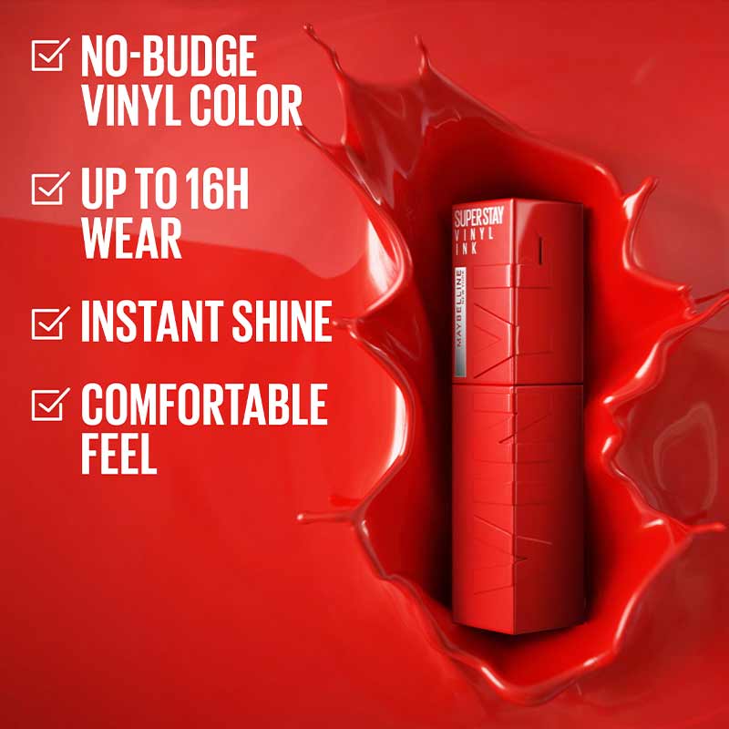 Maybelline SuperStay Vinyl Ink Liquid Lipstick | no budge vinyl colour | up to 16 hour wear | instant shine | comfortable feel lipstick