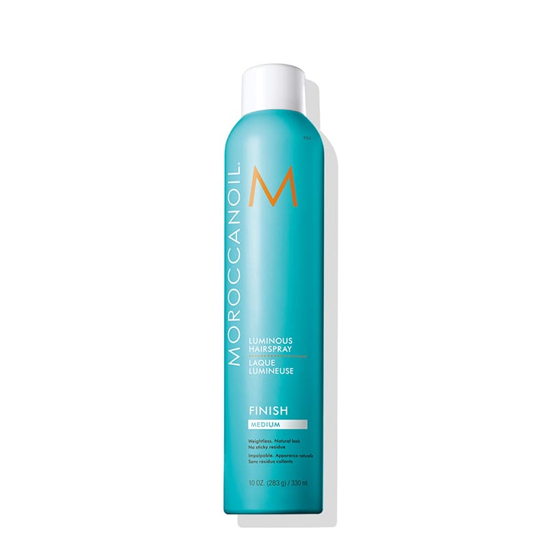 Moroccanoil Finish Luminous Hairspray Medium | flexible hold | boosts shine | fights frizz | no flaky residue | ideal for everyday styles.