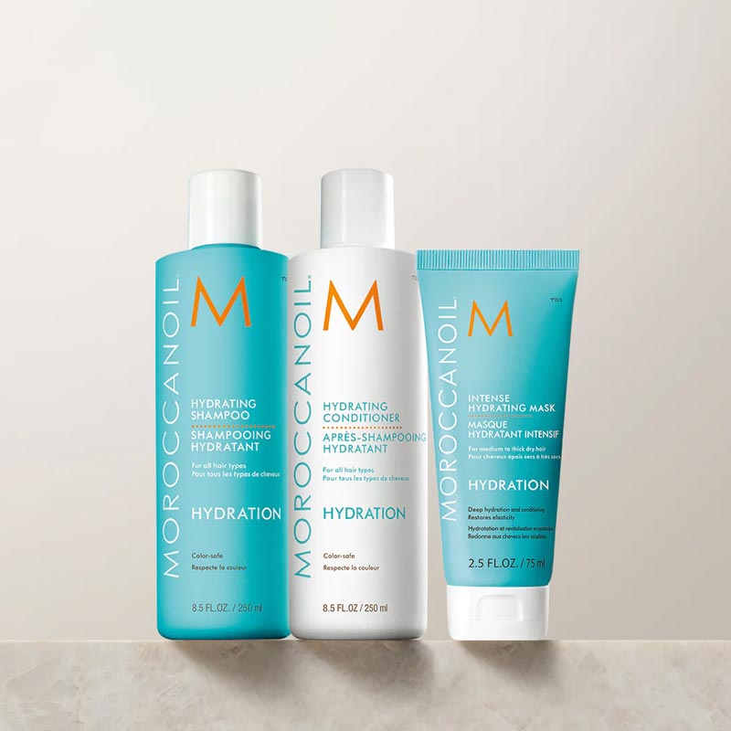 Morocconoil Hydrating Kit Product Bottles Of Shampoo, Conditioner & Hair Mask