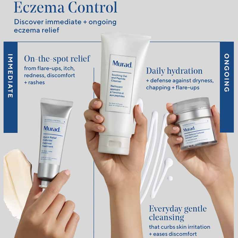 Murad Soothing Oat and Peptide Cleanser | Eczema | control | relief | flare-ups | itch | redness | discomfort | rashes | hydration | defense | dryness | chapping | cleansing | eases discomfort 