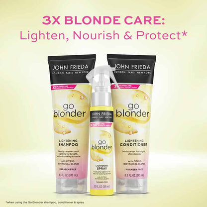 John Frieda Sheer Blonde Go Blonder Shampoo | routine | year long | all day every day | light | lighter | nourish | strengthening | protect | care | blondes