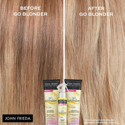 John Frieda Sheer Blonde Go Blonder Shampoo | Cruelty-free | free of phthalates | cleanses | brightening | natural | colour-treated | highlighted | blonde shades | Citrus Botanical Blend | illuminated | sun-kissed color 