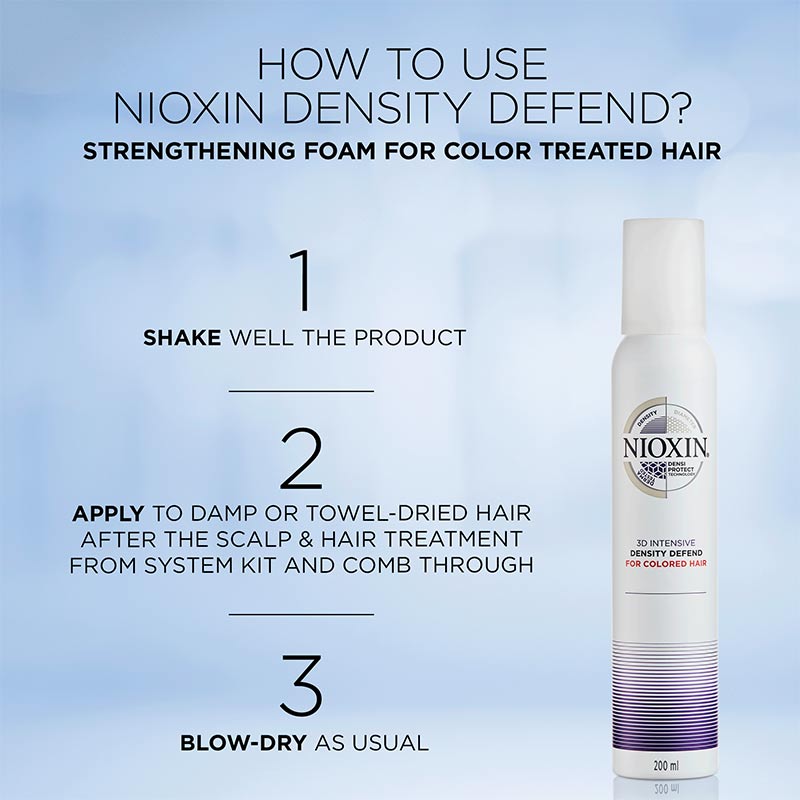 Nioxin | 3D Intensive | Density | Defend Mousse | Coloured Hair | hair breakage | mousse | hair strengthening | styling | broken hair | strengthen | leave-on 