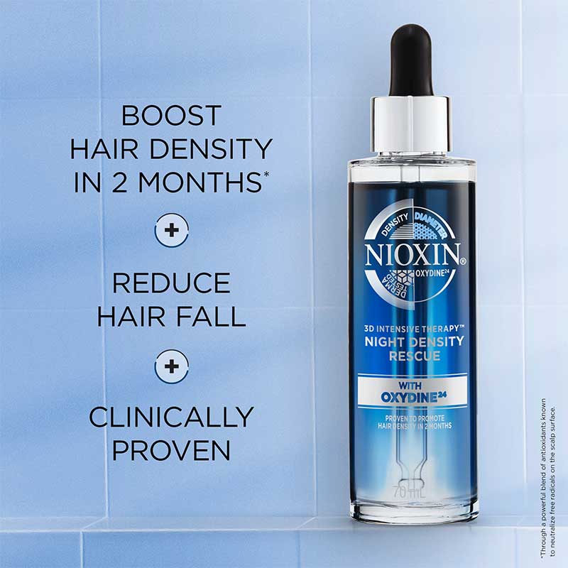 Nioxin | 3D | Intensive | Therapy | Density Rescue | overnight | leave-in serum | fuller | thicker | two months | intense | treatment | flat | fine hair | volumizing