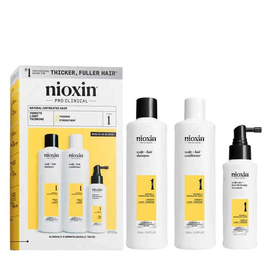 Nioxin System 1 Three Part Trial Kit, Shampoo conditioner & treatment, scalp care products, dry coloured hair