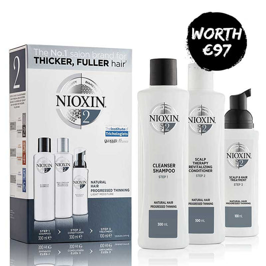 Nioxin | System 2 | Three Part Loyalty Kit | ultimate | thickening products | natural hair | progressed thinning | set | treatments | value set | comprehensive | three-step | full-sized | beautifully thick | fuller-looking hair 