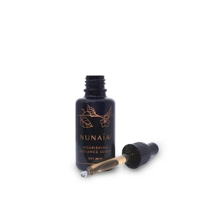 Nunaia, Nunaia Ground & Glow Gift Set, Nourishing Radiance Serum, Superfood Cleansing Balm, Facial Cleansing Oval, Facial Cleansing Cloth, biodegradable box, 100% compostable