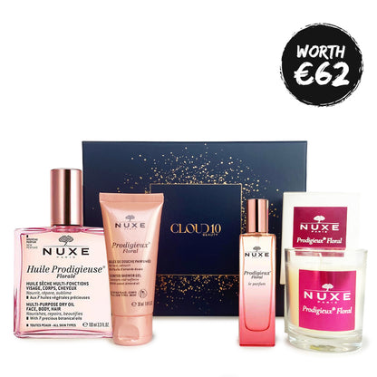NUXE | Florale | Gift Set | luxury | 4 products | full-size | Multi-dry oil | travel-size | Florale Scented Shower Gel | Prodigieux® Florale le Parfum | NUXE candle | senses | treat | pampering | beautiful