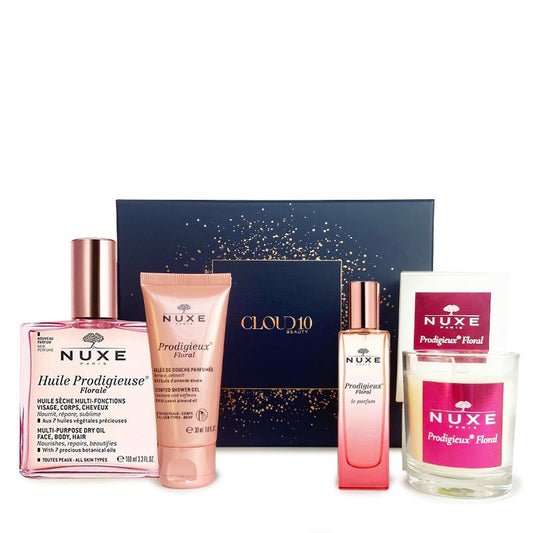 NUXE | Florale | Gift Set | luxury | 4 products | full-size | Multi-dry oil | travel-size | Florale Scented Shower Gel | Prodigieux® Florale le Parfum | NUXE candle | senses | treat | pampering | beautiful