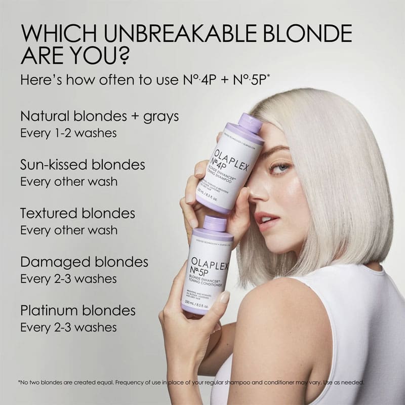 Olaplex No.5P Blonde Enhancer Toning Conditioner | strengthens | reduces brassiness | effortless detangling | weightless softness | one use | color-safe | vibrant blonde shades | strong | healthy