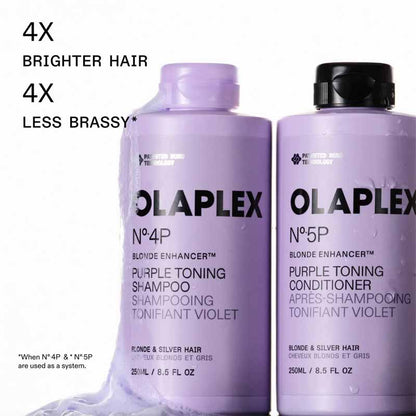 Olaplex No.4P Blonde Enhancer Toning Shampoo and conditioner claims