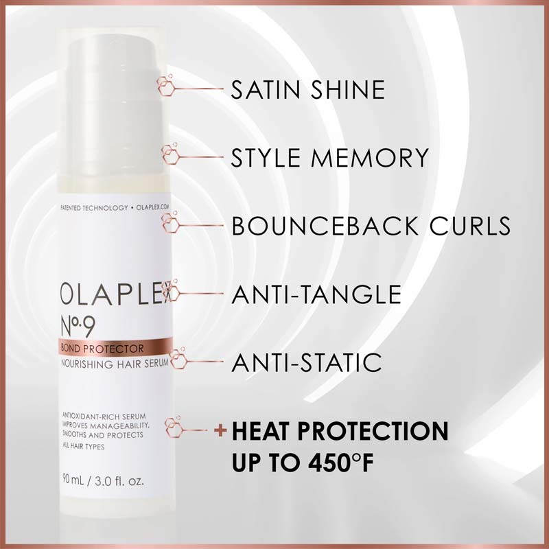 Olaplex No.9 bond Protector Nourishing Hair Serum | satin shine hair | style memory serum | bounceback curls hair serum | anti static hair serum | leave in treatment for hair | heat protection serum