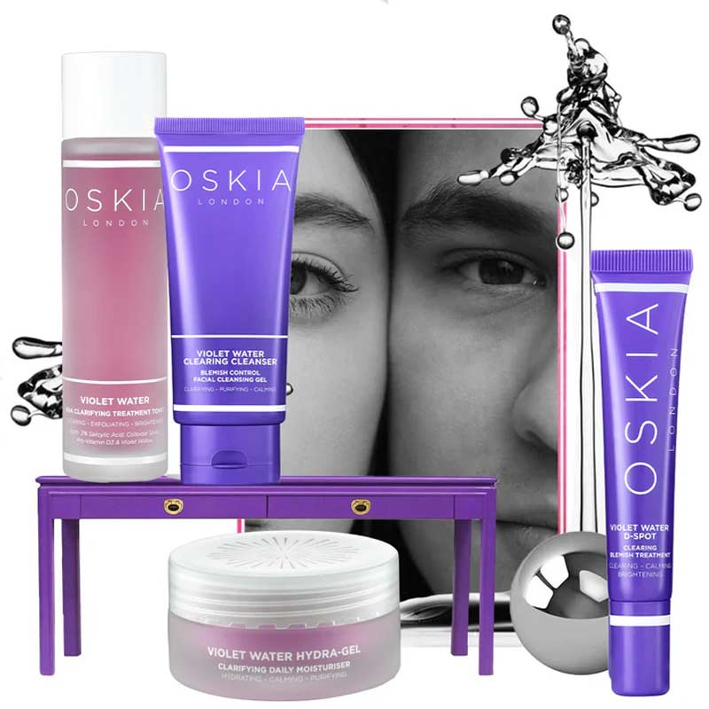 Oskia London | Violet Water Clearing Cleanser Blemish Control Facial Cleansing Gel | Violet Water Range | Oily Skin | Congested Skin | Acne | Blemishes | 