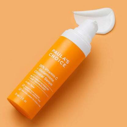 Paula’s Choice | 25% Vitamin C | Glutathione | Clinical Serum | Improve | Skin Tone | Radiance | Elasticity | Firmness | Serum | Highly Stable Blend | Targets | Stubborn Discoloration | Sun Damage | Game-Changer | Skincare Routine
