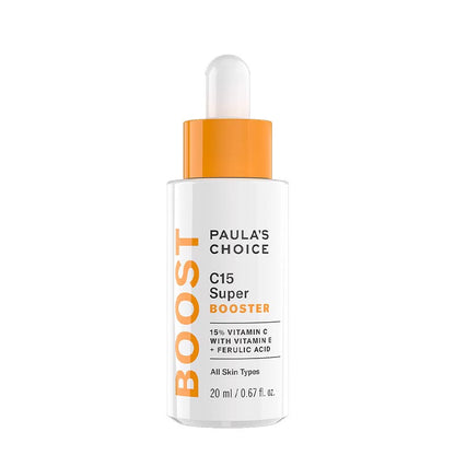 Paula's Choice C15 Super Booster | instantly transform | anti-ageing powerhouse | lightweight liquid formula | Vitamin C, Vitamin E, Ferulic Acid, Ergothioneine and Peptides | smoothe fine lines | even skin tone | rejuvenate skin | Faster, gentler and boosts glow in 15 minutes!