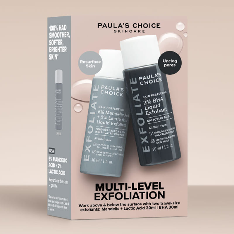 Paula's Choice Multi-Level Exfoliation Trial Kit | Includes 6% Mandelic Acid + 2% Lactic Acid Liquid Exfoliant and 2% BHA Liquid Exfoliant | Powerful Solution for Revitalizing Skin Texture | Achieves Radiant Glow | Targets Enlarged Pores, Uneven Texture, Dullness