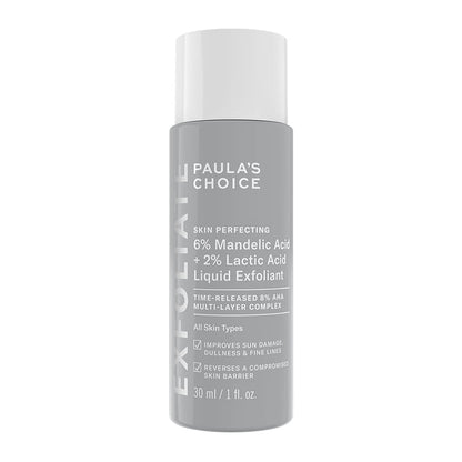 Paula's Choice Skin Perfecting 6% Mandelic Acid + 2% Lactic Acid Liquid Exfoliant | Crafted by #1 Exfoliation Experts | Innovative Formula | 6% Mandelic Acid, 2% Lactic Acid | Gentle yet Effective Exfoliation | Time-Released 8% AHA Multi-Layer Complex | Improves Radiance, Softens Texture | Promotes Healthier Skin Turnover | Youthful Glow