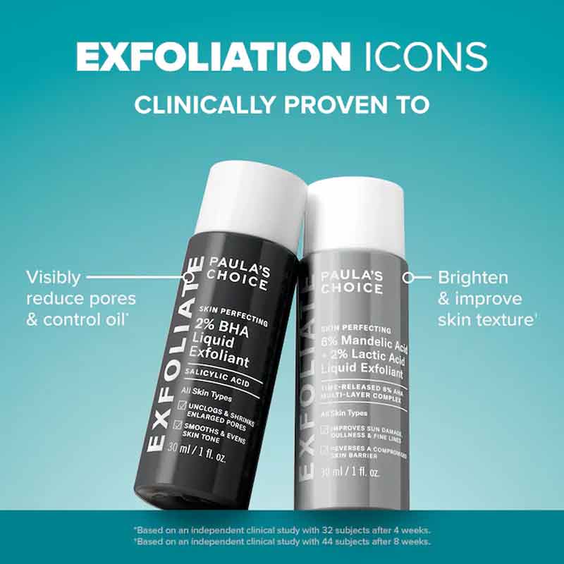 Paula's Choice Multi-Level Exfoliation Trial Kit | Includes 6% Mandelic Acid + 2% Lactic Acid Liquid Exfoliant and 2% BHA Liquid Exfoliant, Paula's Choice exfoliators